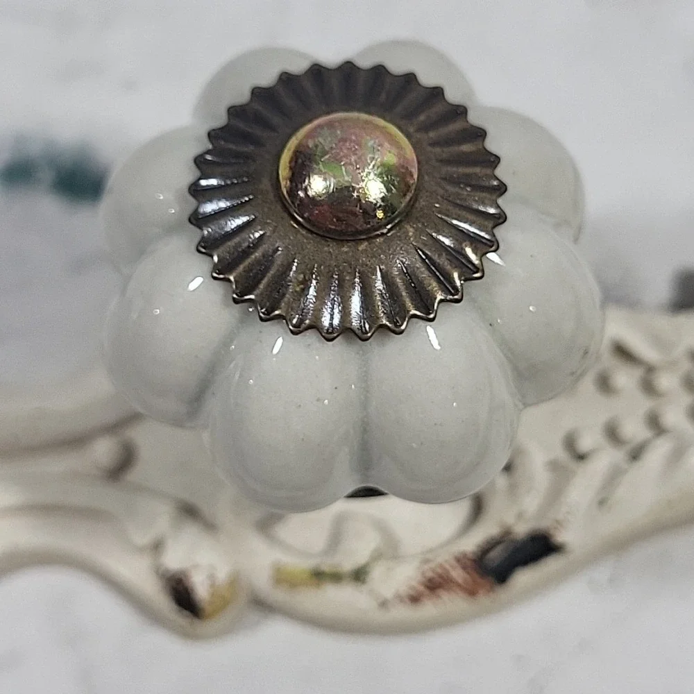 Cast Iron Metal Single Hook Hanger Ceramic Knob Decorative White